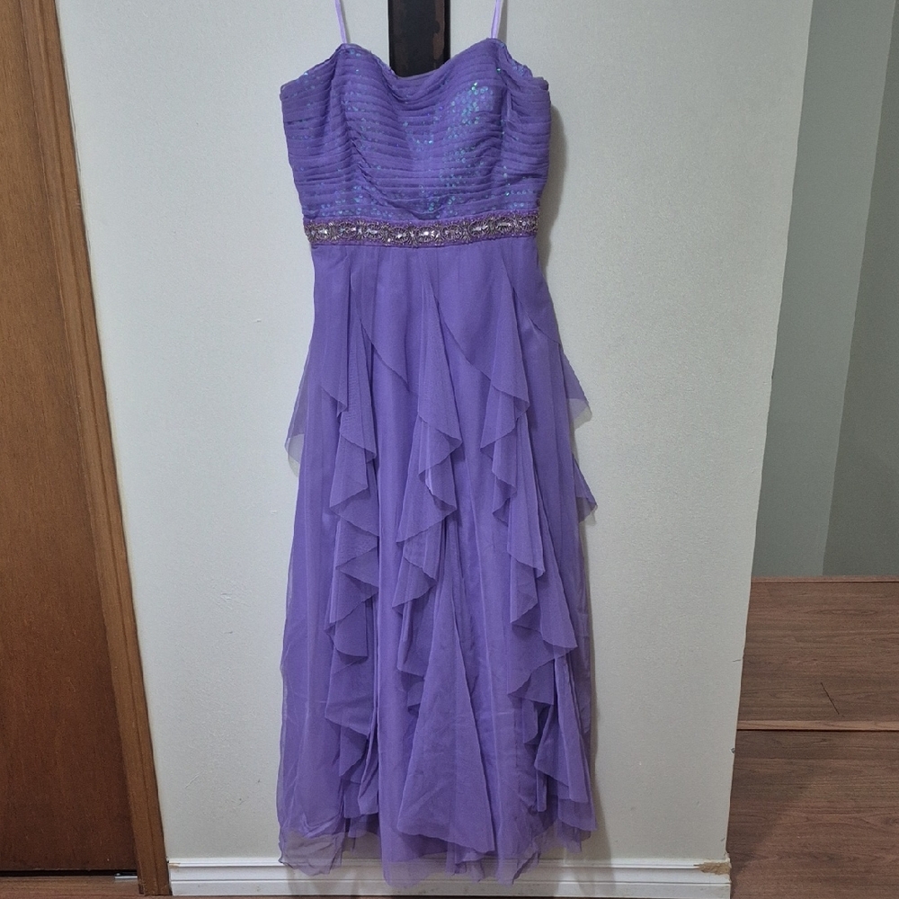 Adrianna Papell Lavender Layered Chiffon Party Dress with Beaded Waist